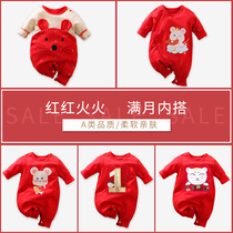 Baby clothes Summer Mouse baby red full moon clothing cotton thin one-piece 100-day banquet one-year-old newborn spring and autumn