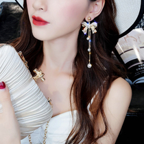 Bow pearl earrings Korean temperament tassel earrings personality wild red fashion exaggerated earrings female