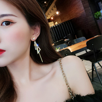 925 silver pin geometric design sense flash diamond long earrings Korean temperament earrings personality studs exaggerated earrings female