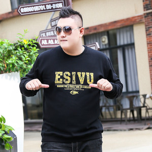 秋冬男士圆领加绒加厚保暖卫衣纯棉套头宽松胖子加肥加大码打底潮