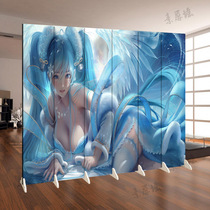 Customized game animation king glory background wall waterproof screen partition folding solid wood porch screen Internet cafe