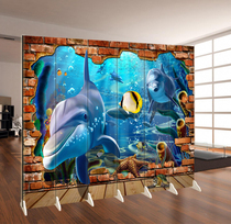 3D marine animal dolphin screen partition modern Chinese childrens bedroom living room aquarium mobile folding screen