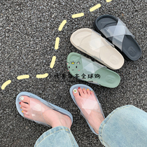 Japan ins fashion thick bottom jelly transparent cross slippers female summer outside wearing seaside beach shoes GP