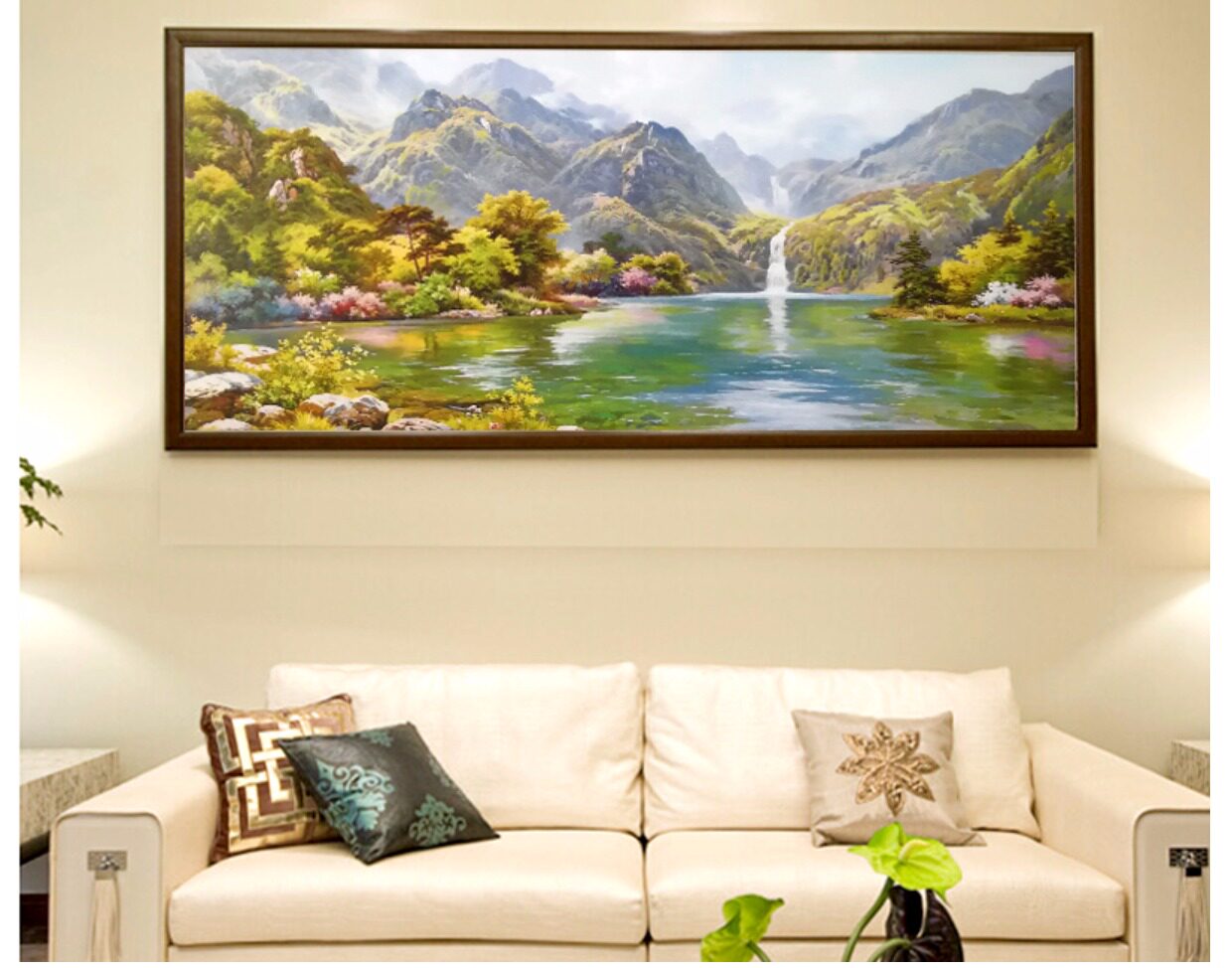 志明原创风景油画中国风简约新中式客厅横幅山水纯手绘田园装饰画