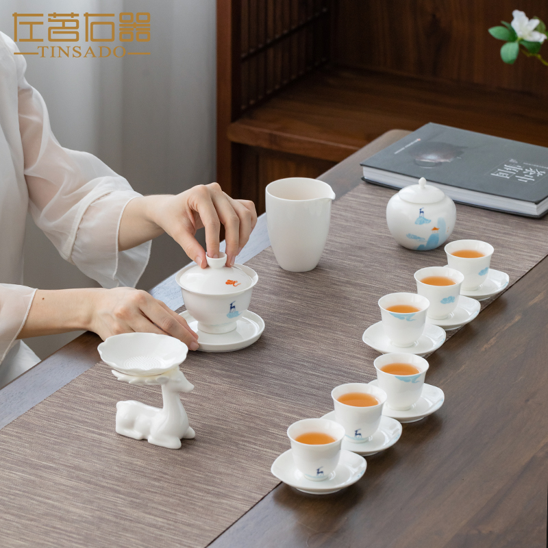 ZuoMing right is white porcelain large tureen single three cups to make tea bowl checking ceramic kung fu tea hot