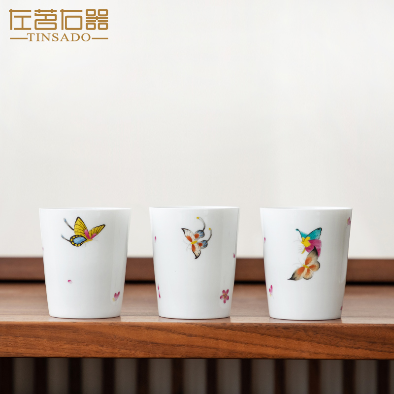 ZuoMing right is white porcelain of jingdezhen checking ceramic cups water cup pig koubei large master cup single cup tea cup