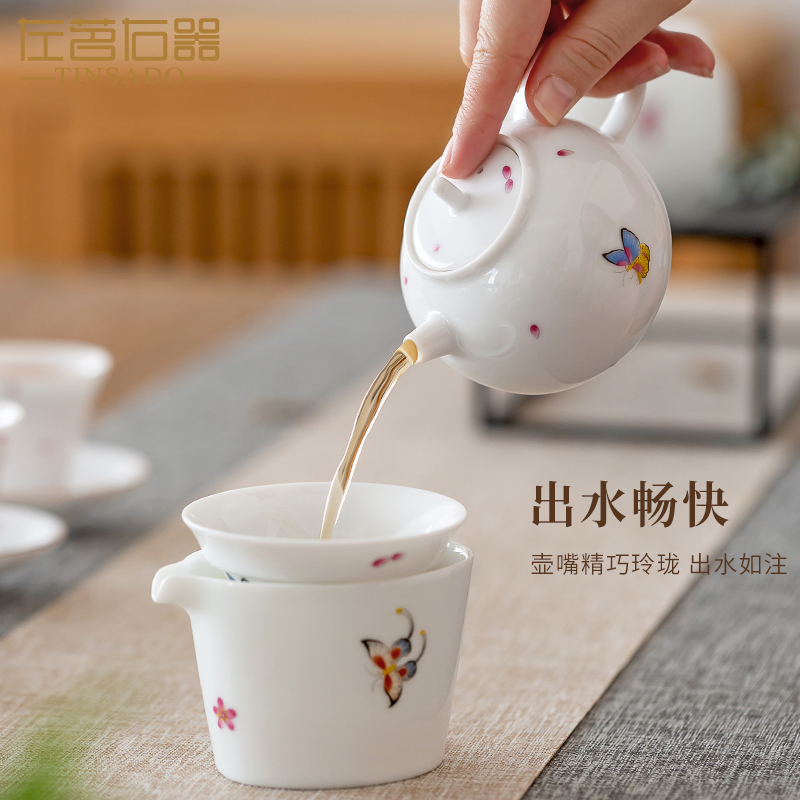 ZuoMing right is sweet white glaze powder enamel teapot mini small single ceramic teapot white porcelain single pot kung fu tea set