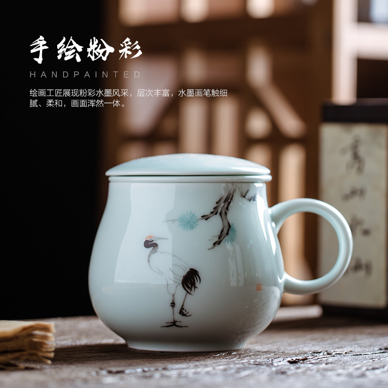 Jingdezhen ceramic filter cup with cover cups tea separation office household glass tea cup tea cup