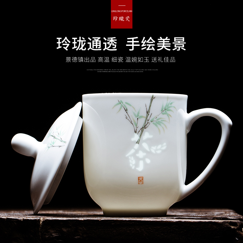 Jingdezhen hand - made exquisite ceramic keller cups home office tea cups with cover glass coffee cup