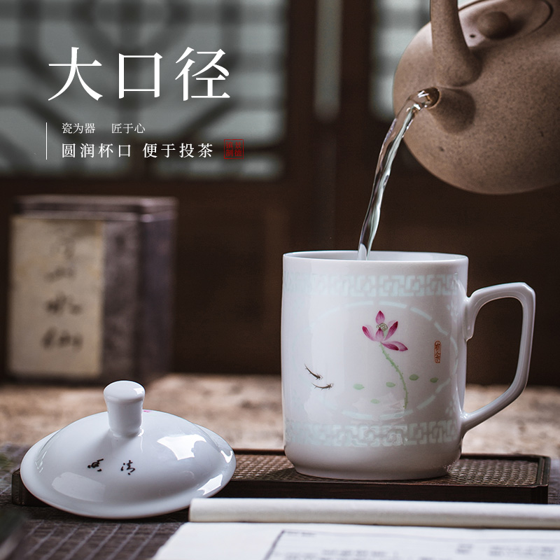 Hand draw pastel and exquisite tea cups with cover creative vintage glass office of jingdezhen ceramic tea cup