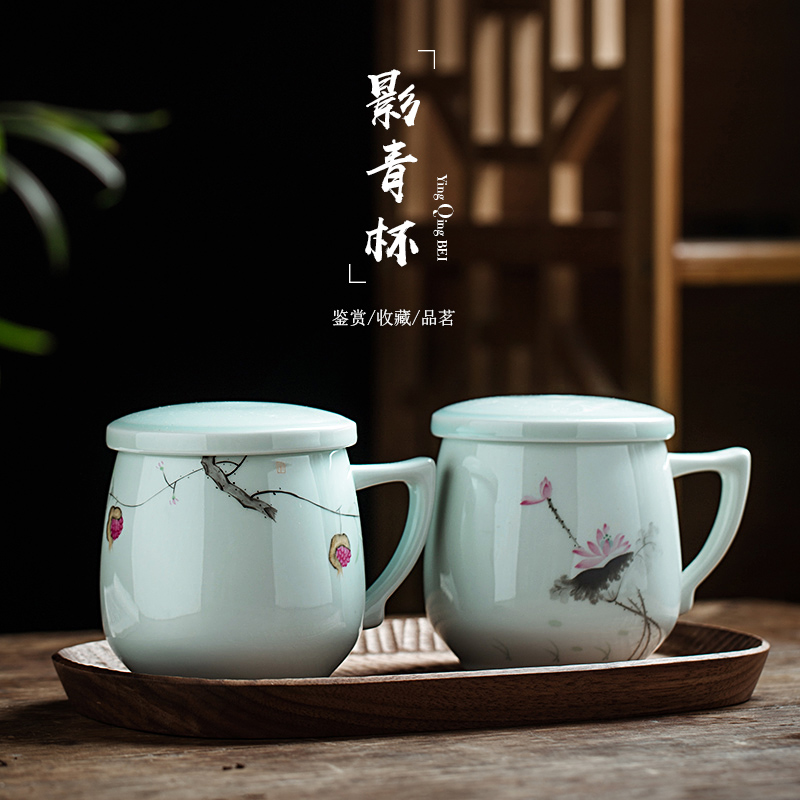 Jingdezhen ceramic filter cups with cover tea cup hand - made office cup tea separation with personal cup