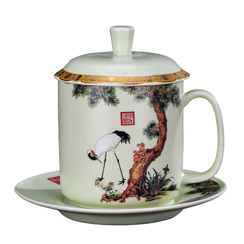 Jingdezhen hand - made ceramic cups with cover the home of kung fu tea set general CPU office tea cup three - piece suit