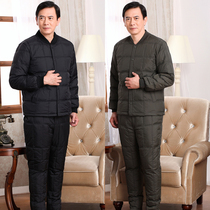 Middle-aged and elderly down jacket liner suit mens short old man warm thickened dad outfit inner jacket pants winter