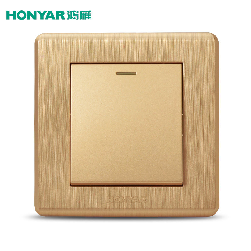 鸿雁拉丝香槟金插座 墙壁电源开关 一开多控三控三联中途开关家用