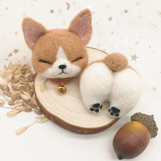 Nanjie handmade corgi butt keychain wool feel poke diy material bag beautiful short embroidered cat doll