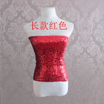 BLINGBLING sequin base shirt chest wrap short belly T-shirt sexy low cut top can be used as a skirt