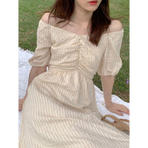 Sleeping rabbit French gentle retro dress female Summer 2020 new waist thin bubble sleeve Princess long dress