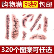 Simulation prank fake wound tattoo sticker stitch scar Halloween special effects makeup waterproof men and women tattoo stickers