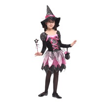 Young children Halloween costumes girl girl child magic female witch acting out to party makeup prom dress