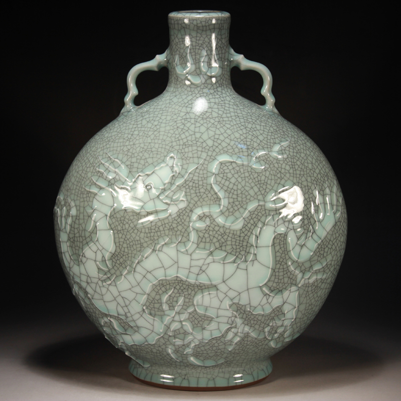 夏侯文龙泉青瓷花瓶摆件客厅插花家居装饰品工艺品玄关哥窑瓶正品_7折