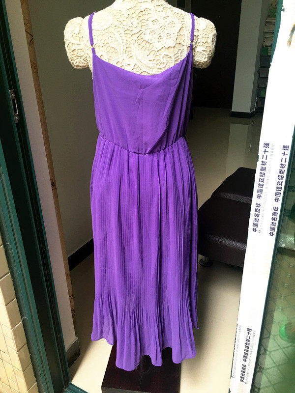 摩凡mofan 超正紫色浪漫飘逸休闲松紧腰百褶套头吊带中长裙 l码