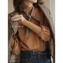 Line French Retro Bubble Sleeve Knit Womens Temperament Joker Half-high Neck Sheep Wool base shirt Top