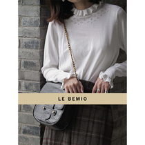 Line drawing stacked wear tool French white merino wool ruffle edge hollow slim knitted base shirt