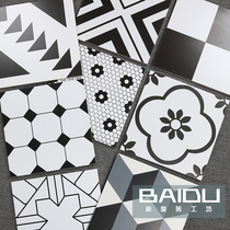 Baidu nordic black and white tile tile Restaurant tooling antique brick Kitchen bathroom balcony non-slip floor tile 300