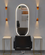 Hairdressing barber shop hair salon cosmetic mirror LED with light Oval smart bathroom mirror touch screen luminous mirror hanging wall