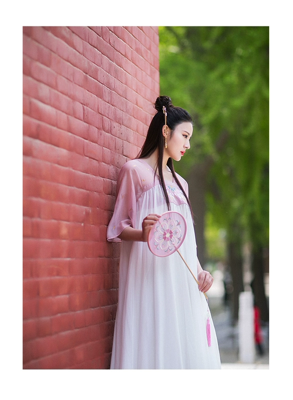 # 棉麻 记 Phần mỏng cải tiến váy Hanfu ống dài trên cùng váy dài 2021 váy thêu mới mùa hè siêu tiên nữ quần áo - Váy dài