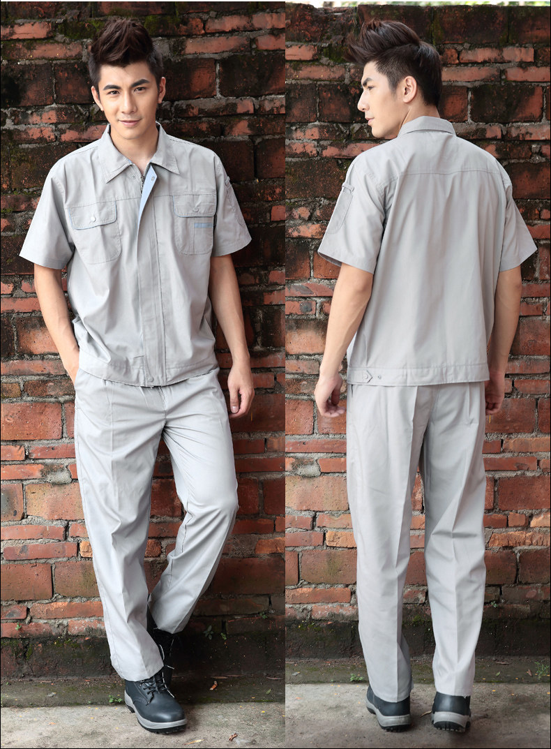 短袖半袖夏天棉混纺工作衣 男士男式男性工作服 工装夏季套装工服