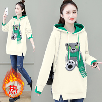 Baby velvet hooded sweater womens soil 2022 new style plus velvet thick European version cover the buttocks long long-sleeved t-shirt women