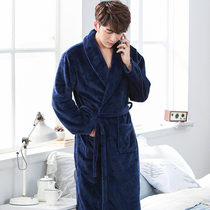 Sleeping robe female flange suede autumn winter long style Garde thickened with warm mens bathrobe big code pure color lovers home clothes