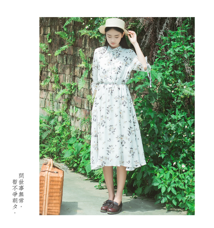 2017夏季新款森女系文艺小清新雪纺碎花连衣