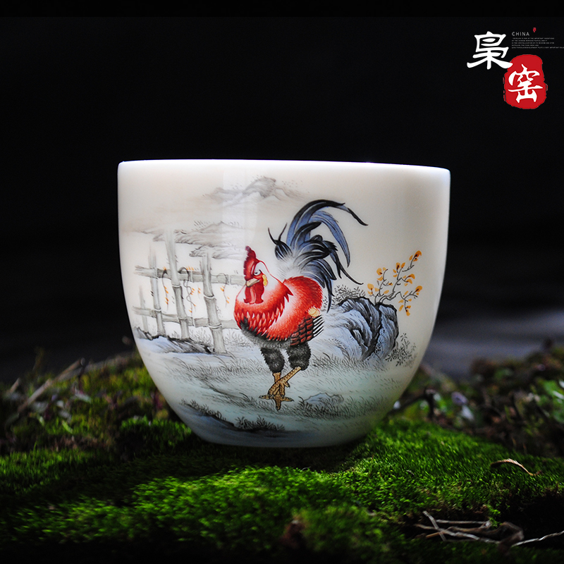 Jingdezhen hand - made master cup sample tea cup famille rose porcelain cups rooster kung fu tea cup single CPU individual small tea cups