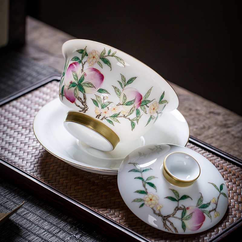 The Owl up with jingdezhen ceramic manual tureen tea cup three see colour peach traditional enamel to bowl