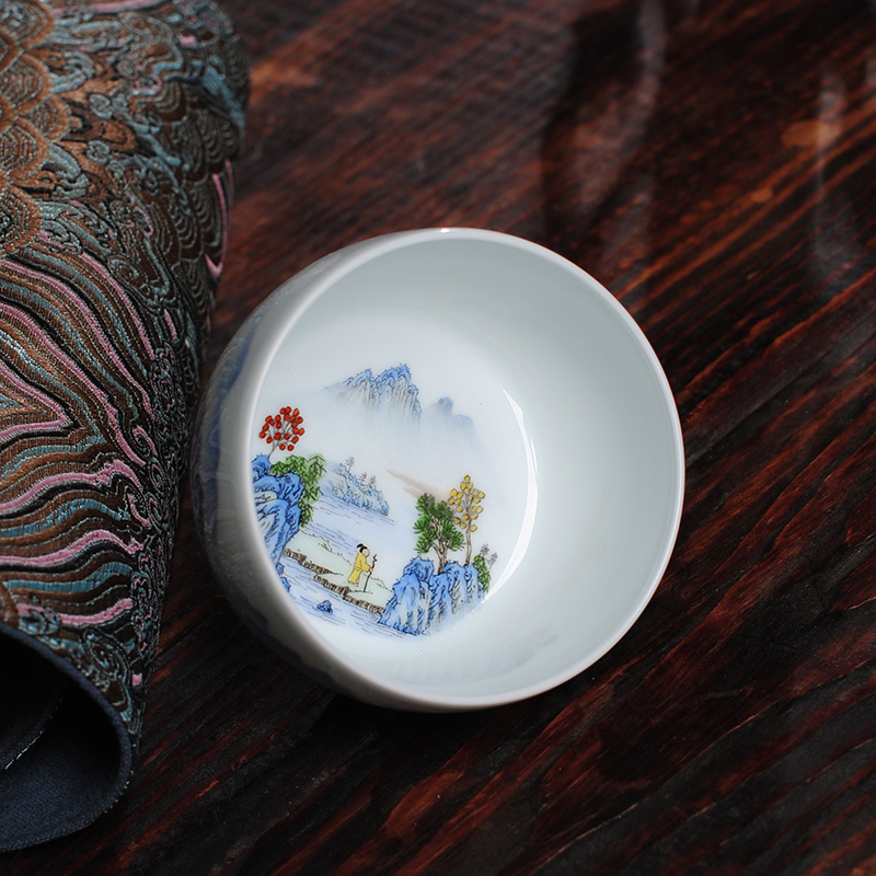 The Owl up jingdezhen tea hand - made pastel landscape master kung fu tea cups cup sample tea cup drawing single CPU