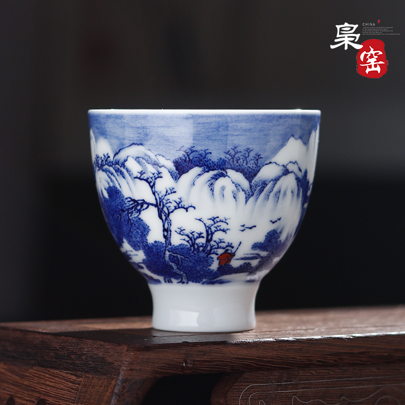 Jingdezhen blue and white snow hand - made ceramic individual sample tea cup cup cup by hand master cup noggin single CPU