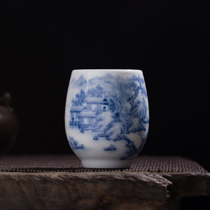 The Owl up jingdezhen blue and white hand draw landscape kung fu tea set ceramic tea cup masters cup small tea cups