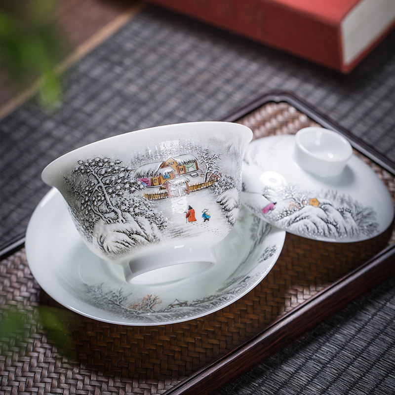 Owl up with jingdezhen ceramic tureen tea service manual kung fu tea cups three landscape bowl bowl tea set