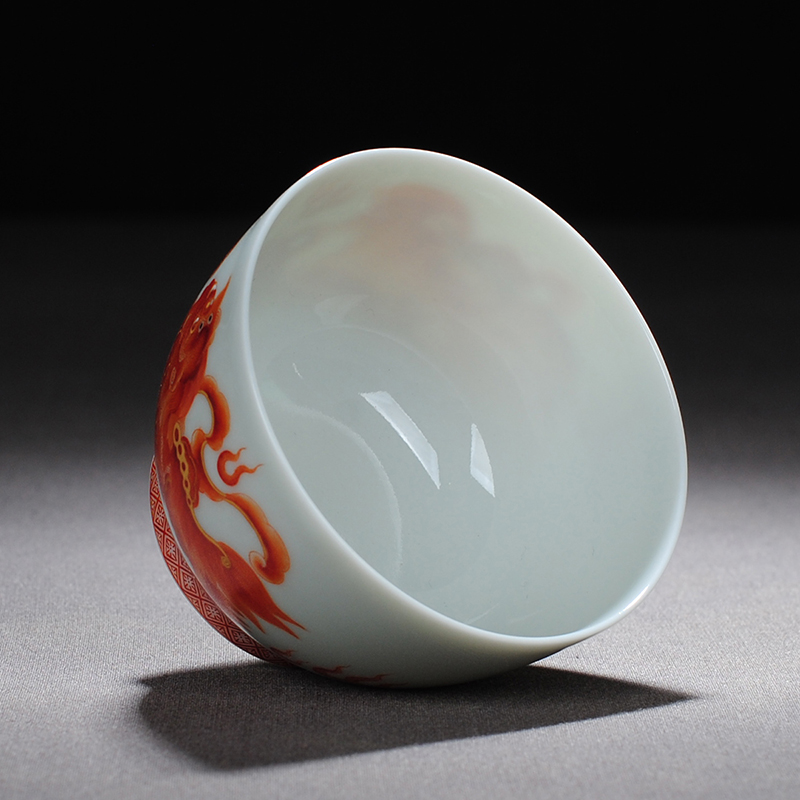 【 7.5 】 jingdezhen pure manual hand - made heavy industry alum red lion master sample tea cup