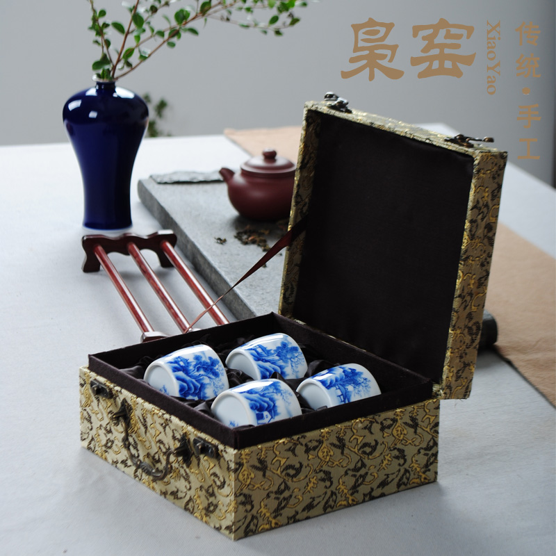 The Owl up jingdezhen blue and white landscape single hand - made ceramic kung fu tea tea cup suit individual sample tea cup