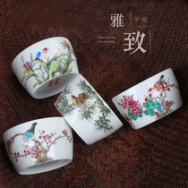 Jingdezhen hand-painted teacup Ceramic Kung Fu tea hand-made single cup pastel flower and bird set Master cup Tea cup