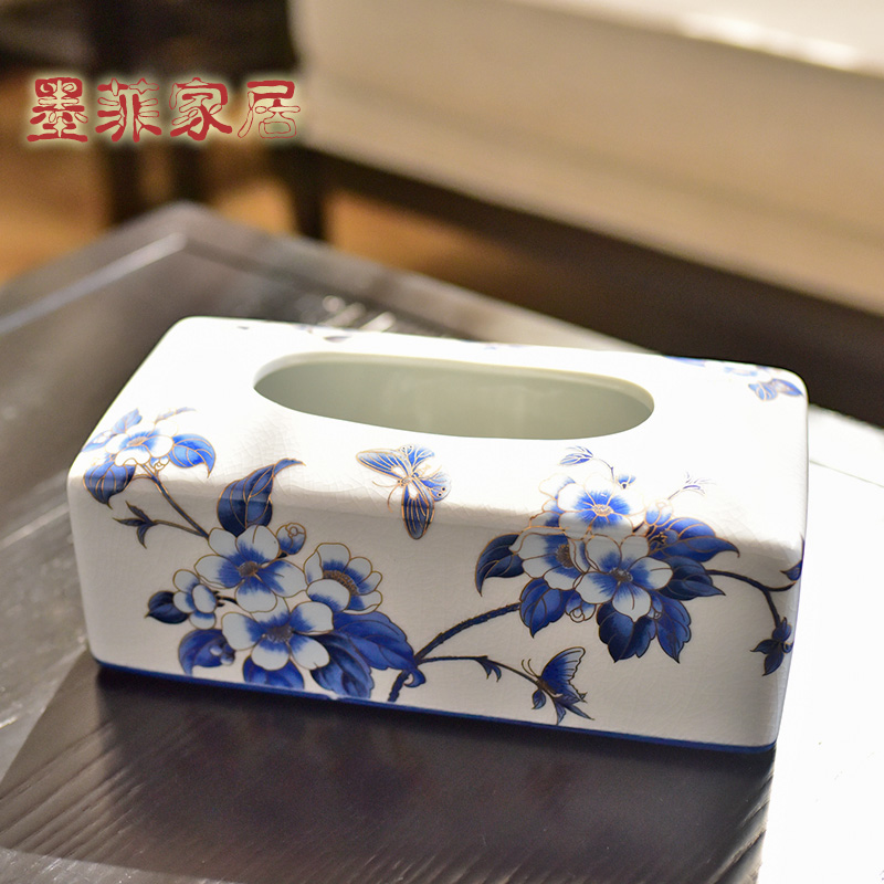 New Chinese style restoring ancient ways ceramic tissue box smoke box American home restaurant table sitting room tea table with decorative furnishing articles