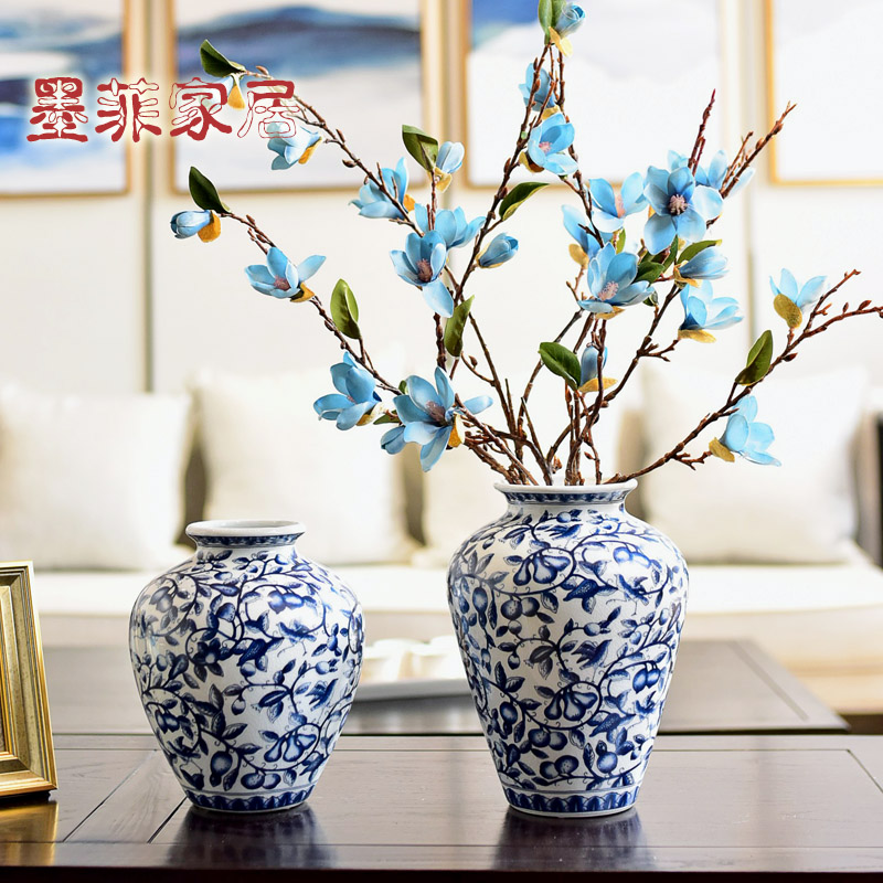 The new Chinese blue and white porcelain vase I sitting room table, TV ark, porch simulation flower art flower arranging flowers, furnishing articles