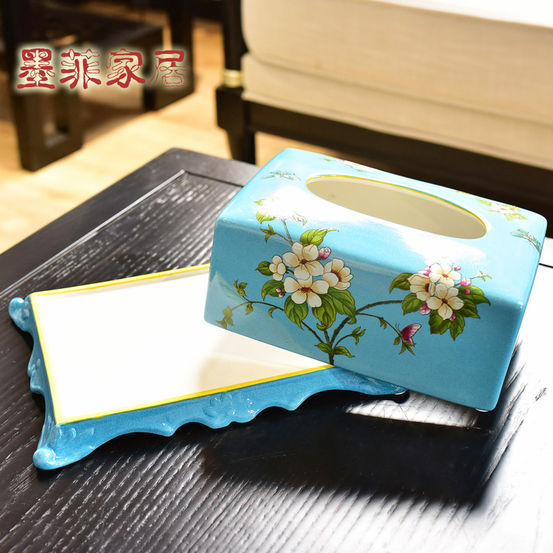 Europe type restoring ancient ways of new Chinese style dining - room sitting room tea table as ceramic pump cartons American household adornment tissue box furnishing articles