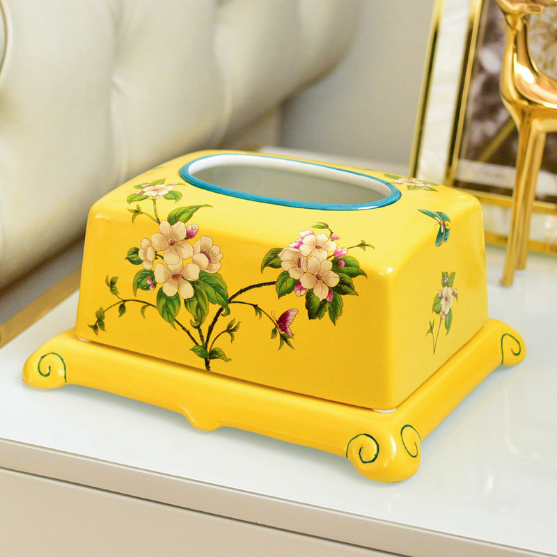 New Chinese style ceramic tissue box household American take creative living room table paper carton tea table smoke box decorative furnishing articles