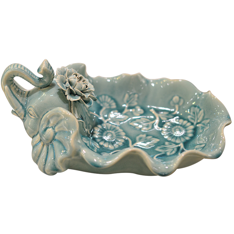 Fruit bowl I and contracted light key-2 luxury ceramic elephant compote European American creative living room key-2 luxury decoration dry Fruit tray