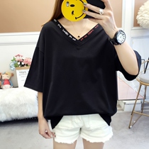 Fat Sister Big Code Womens Dress Short Sleeve T-shirt 2022 Summer New Loot Conspicub Plus Fat Cover Belly Fat Blouse