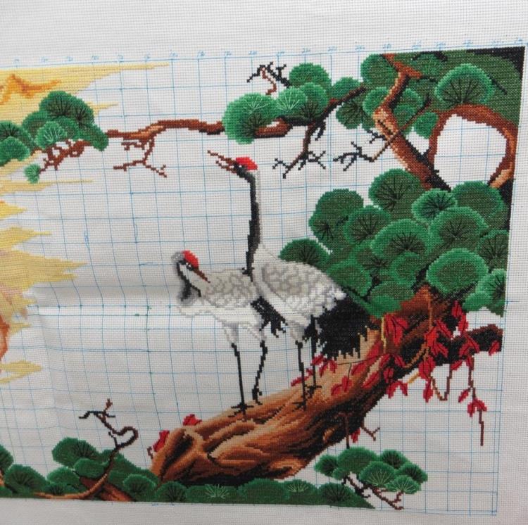 纯手工十字绣成品家和万事兴仙鹤版松树福寿延年贺寿延年现货7128_7折